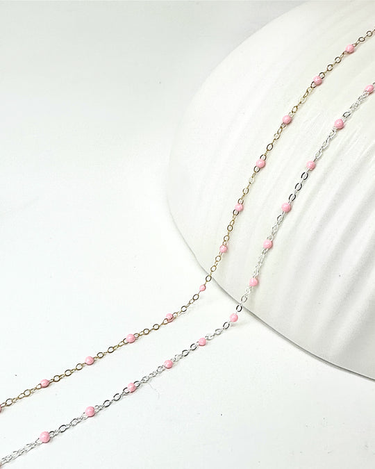 Pink Enamel Chain: 14k Gold Filled and 925 Sterling Silver