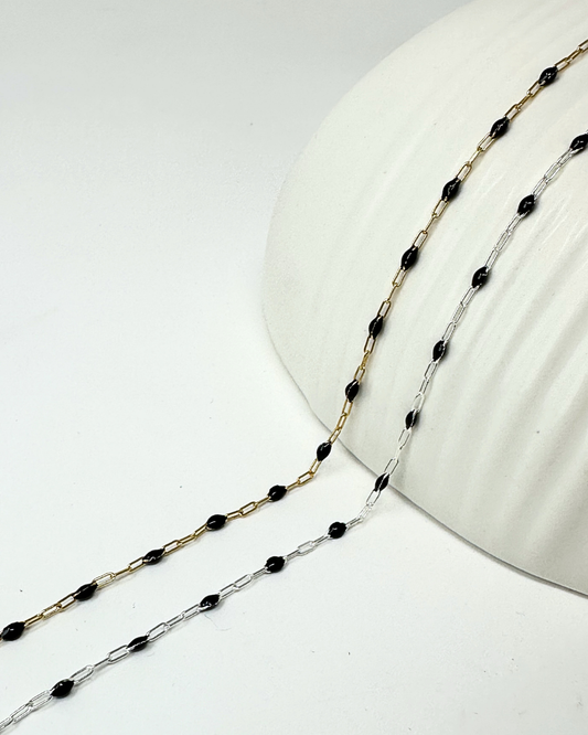 Black Enamel Paperclip Chain: 14k Gold Filled or 925 Sterling Silver