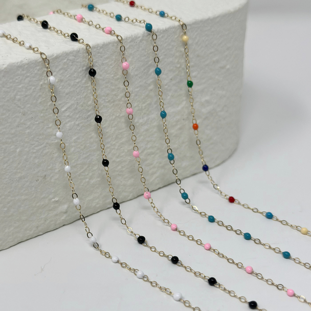 White Enamel Chain: 14k Gold Filled and 925 Sterling Silver