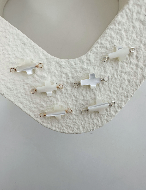 Pearl Cross Charm: 14k Gold Filled and 925 Sterling Silver