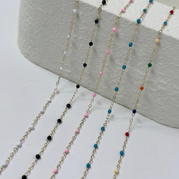 White Enamel Chain: 14k Gold Filled and 925 Sterling Silver