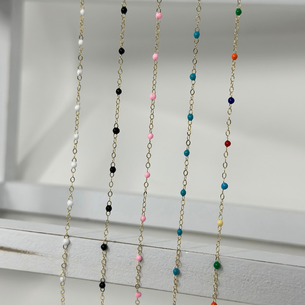 White Enamel Chain: 14k Gold Filled and 925 Sterling Silver