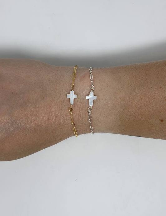 Sterling Silver Pearl Cross Charm