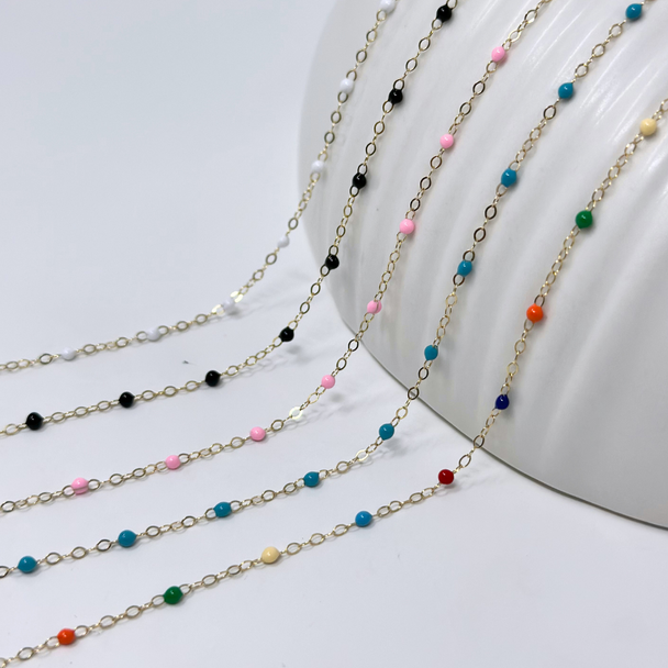 White Enamel Chain: 14k Gold Filled and 925 Sterling Silver