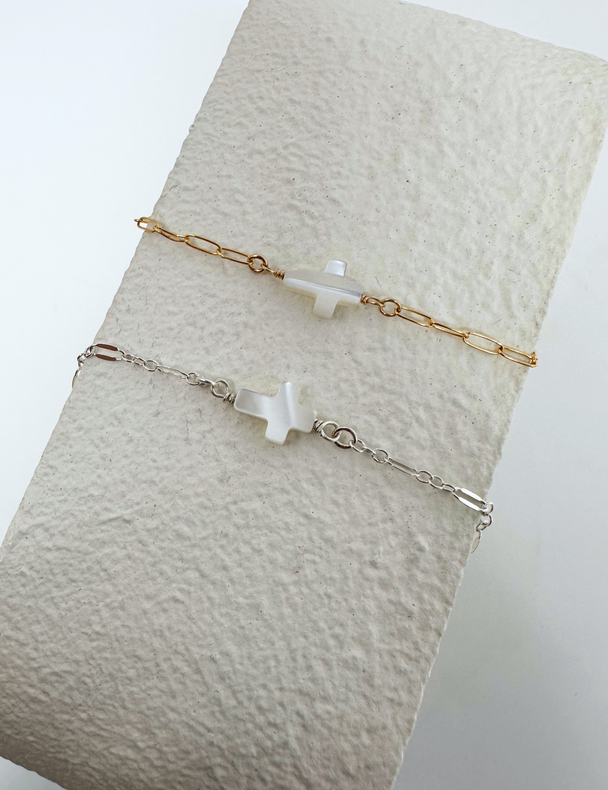 Pearl Cross Charm: 14k Gold Filled and 925 Sterling Silver