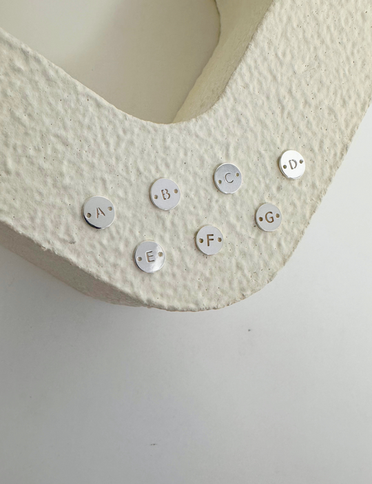 Letter Disc Charm: 925 Sterling Silver