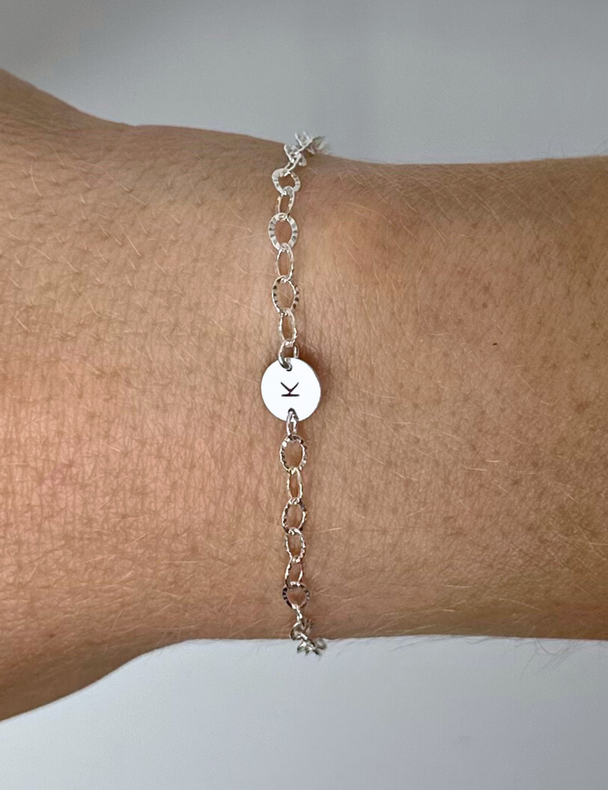 Letter Disc Charm: 925 Sterling Silver