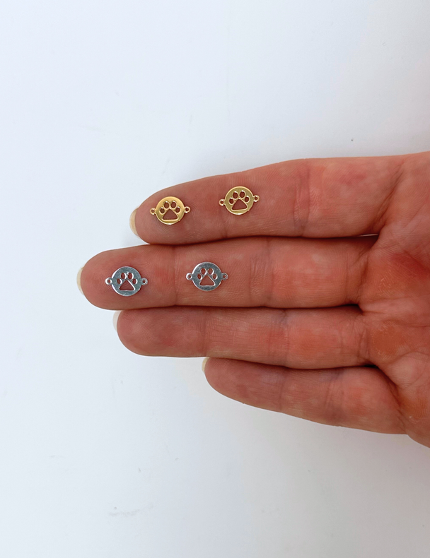 Paw Print Disc Charm: 14k Gold Filled and 925 Sterling Silver