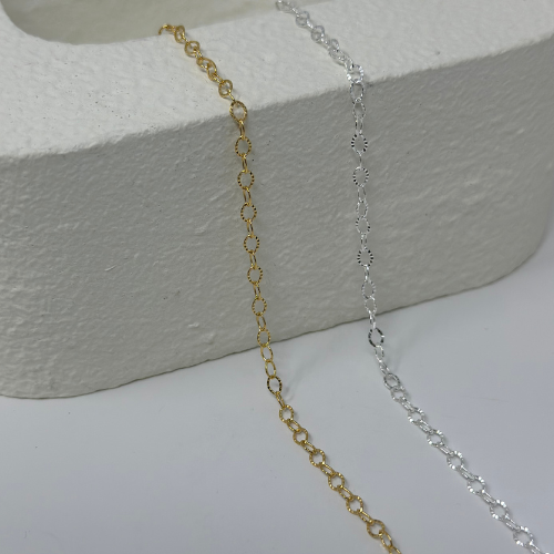 Diamond Cut Starburst Chain: 14k Gold Filled and 925 Sterling Silver