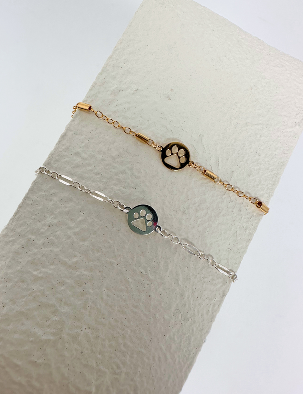 Paw Print Disc Charm: 14k Gold Filled and 925 Sterling Silver