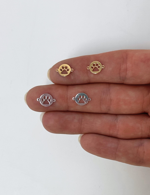 Paw Print Disc Charm: 14k Gold Filled and 925 Sterling Silver