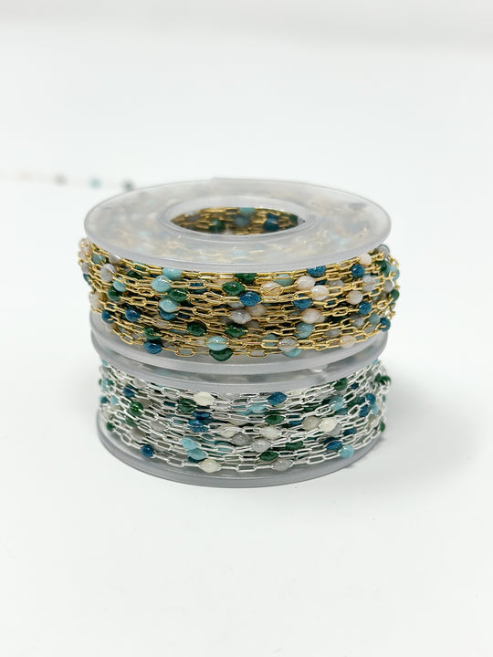 Highland Coastal Blue Green Enamel Paperclip Chain: 14k Gold Filled or 925 Sterling Silver