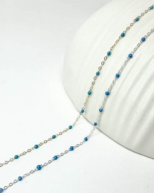 Blue Enamel Chain: 14k Gold Filled and 925 Sterling Silver