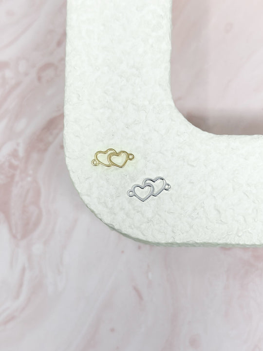 Double Heart Charm: 14k Gold Filled or Sterling Silver