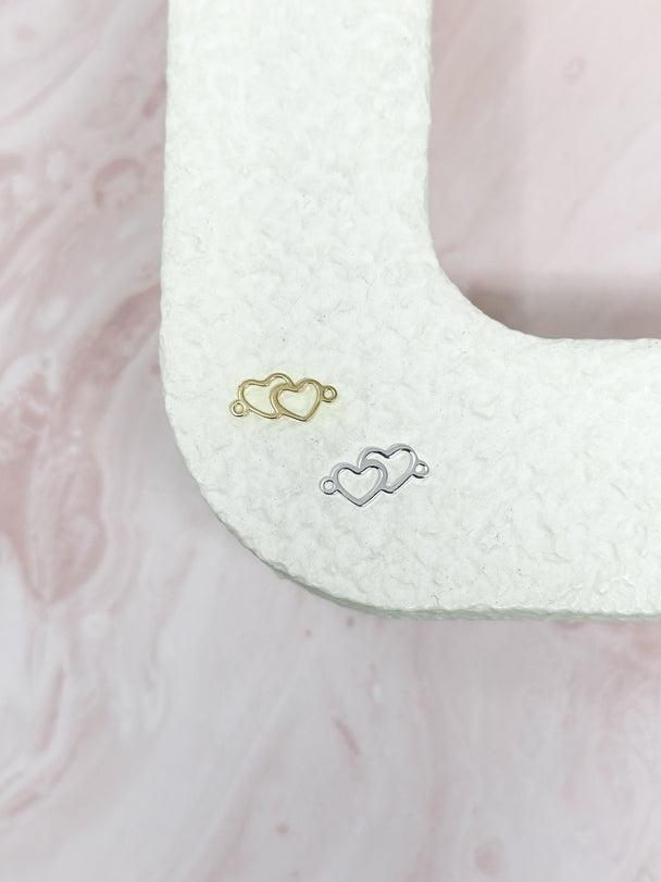 Double Heart Charm: 14k Gold Filled or Sterling Silver