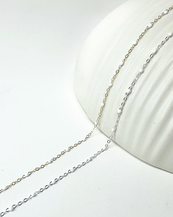 White Enamel Chain: 14k Gold Filled and 925 Sterling Silver