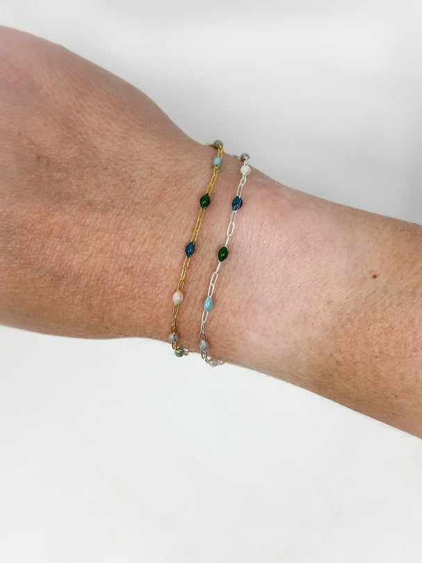 Highland Coastal Blue Green Enamel Paperclip Chain: 14k Gold Filled or 925 Sterling Silver