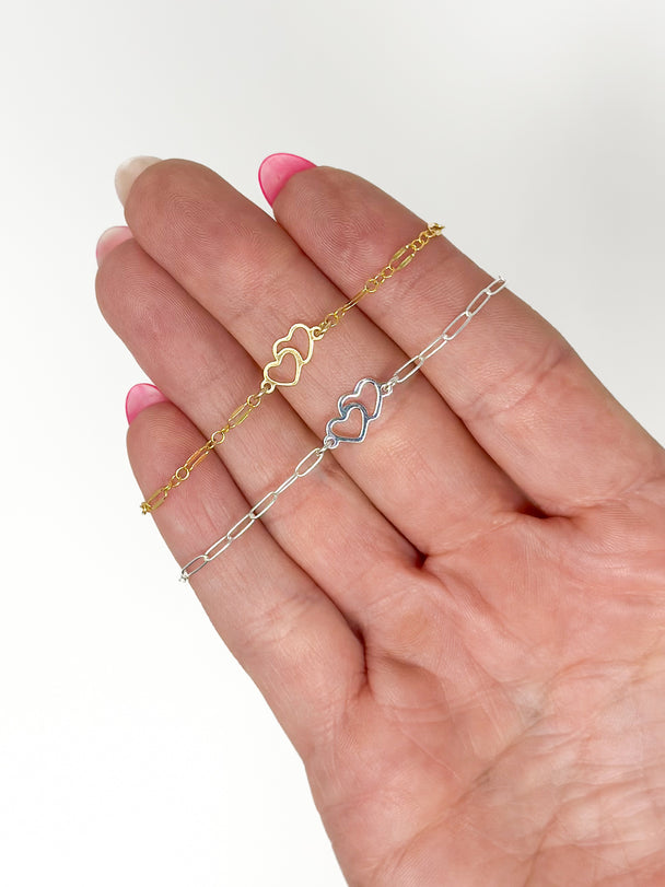 Double Heart Charm: 14k Gold Filled or Sterling Silver