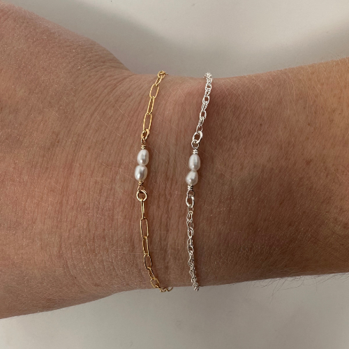 Tiny Double Pearl Charm: 14k Gold Filled and Sterling Silver