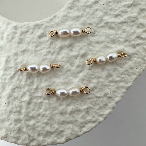 Tiny Double Pearl Charm: 14k Gold Filled and Sterling Silver