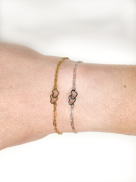 Double Heart Charm: 14k Gold Filled or Sterling Silver