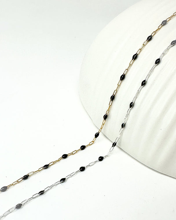 Black Enamel Paperclip Chain: 14k Gold Filled or 925 Sterling Silver