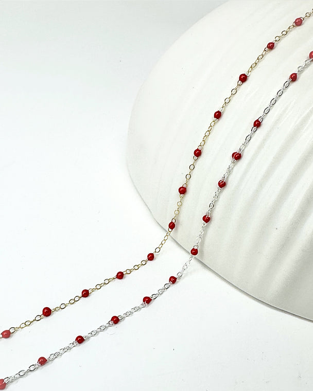 Red Enamel Chain: 14k Gold Filled or 925 Sterling Silver