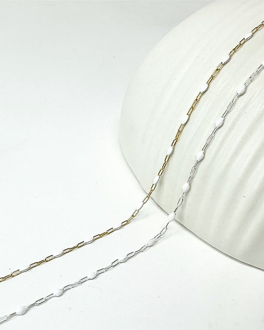 White Enamel Paperclip Chain: 14k Gold Filled or 925 Sterling Silver