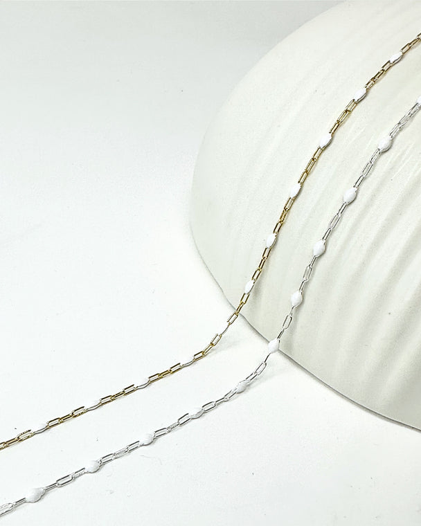 White Enamel Paperclip Chain: 14k Gold Filled or 925 Sterling Silver