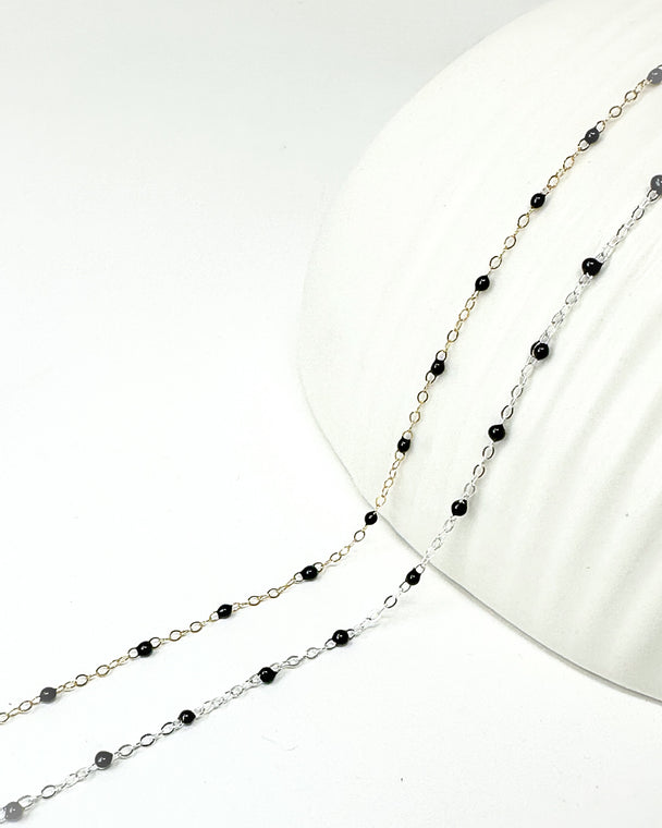 Black Enamel Chain: 14k Gold Filled and 925 Sterling Silver