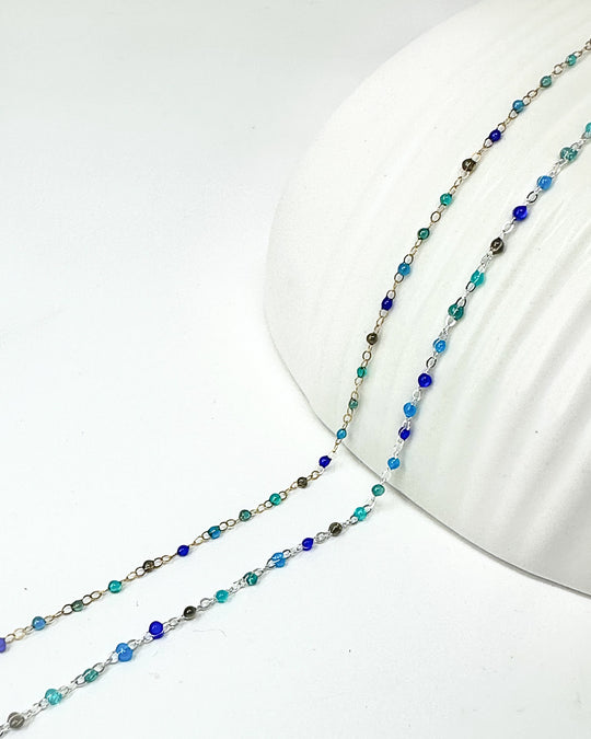 Blue Teal Enamel Chain: 14k Gold Filled or 925 Sterling Silver