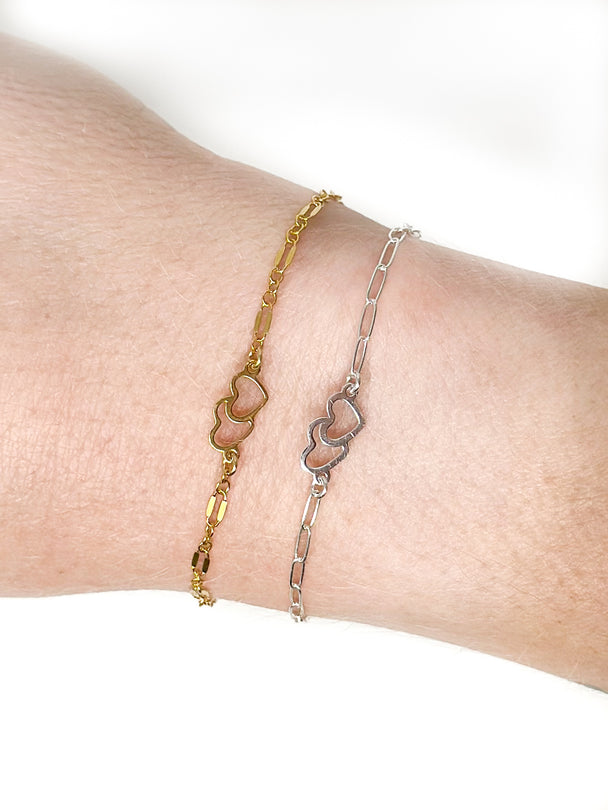 Double Heart Charm: 14k Gold Filled or Sterling Silver