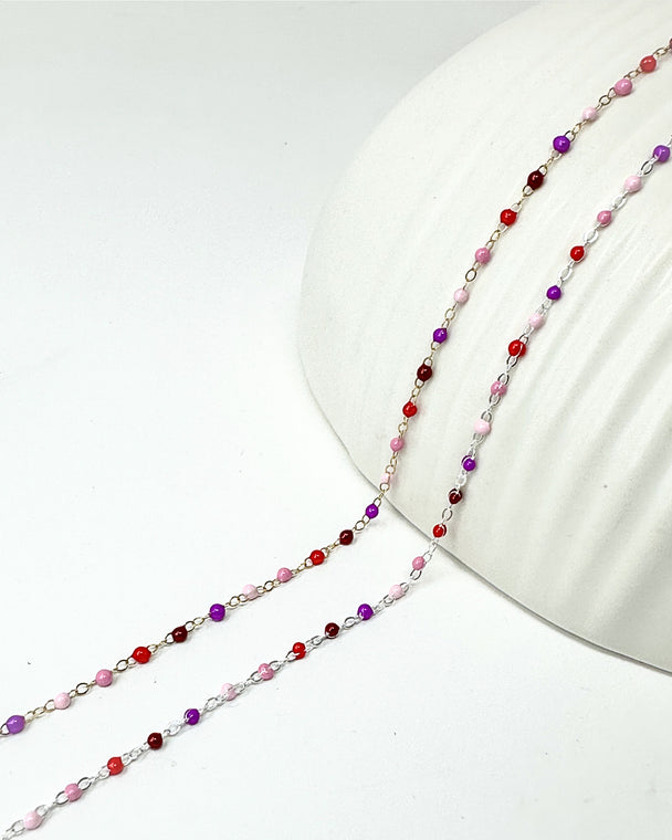 Enamel Chain Pink Red Strawberry Chain: 14k Gold Filled or 925 Sterling Silver