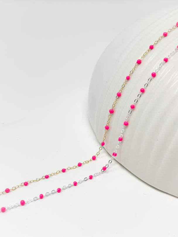 Hot Pink Enamel Chain: 14k Gold Filled or Sterling Silver