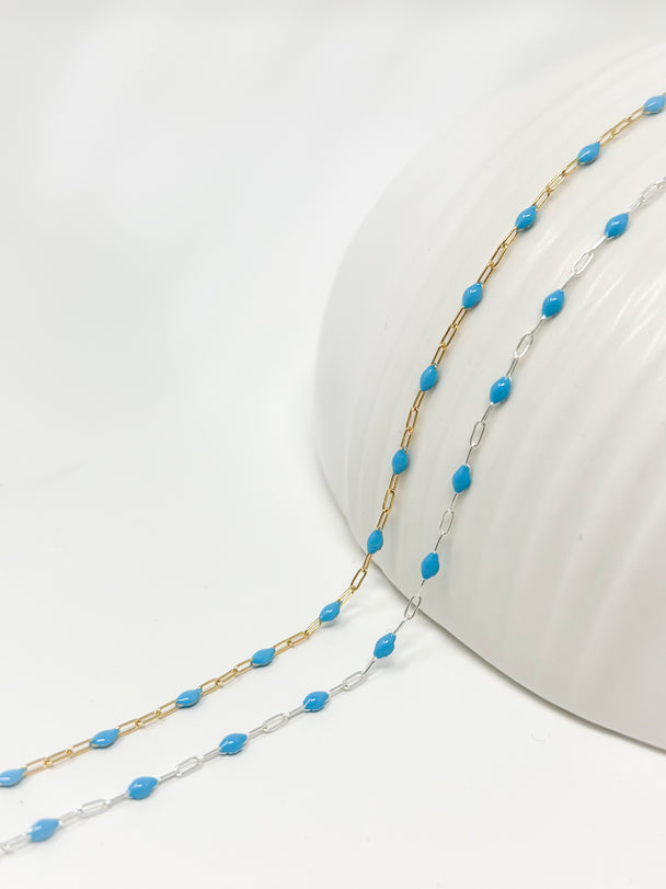 Blue Paperclip Enamel Chain: 14k Gold Filled or Sterling Silver