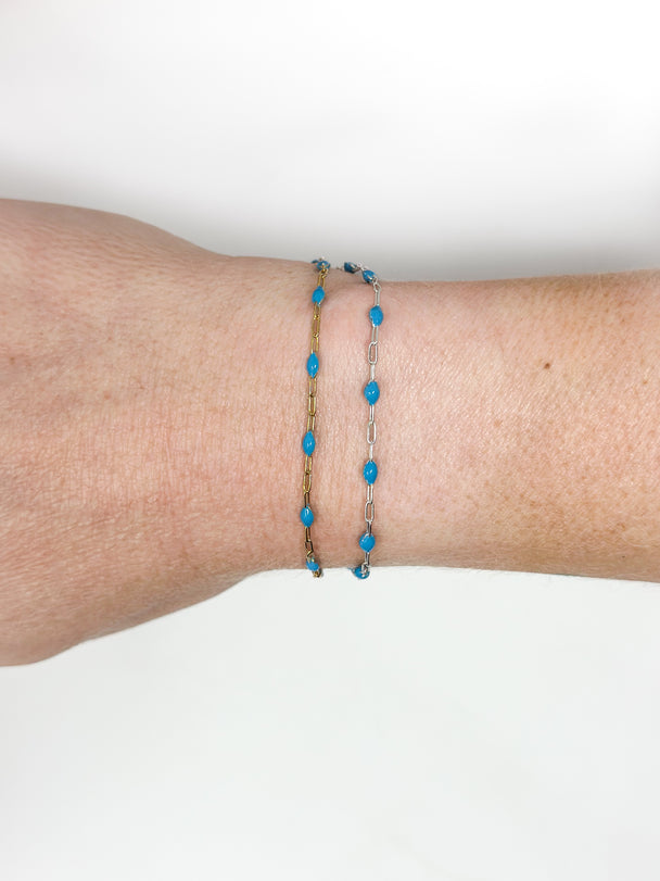 Blue Paperclip Enamel Chain: 14k Gold Filled or Sterling Silver