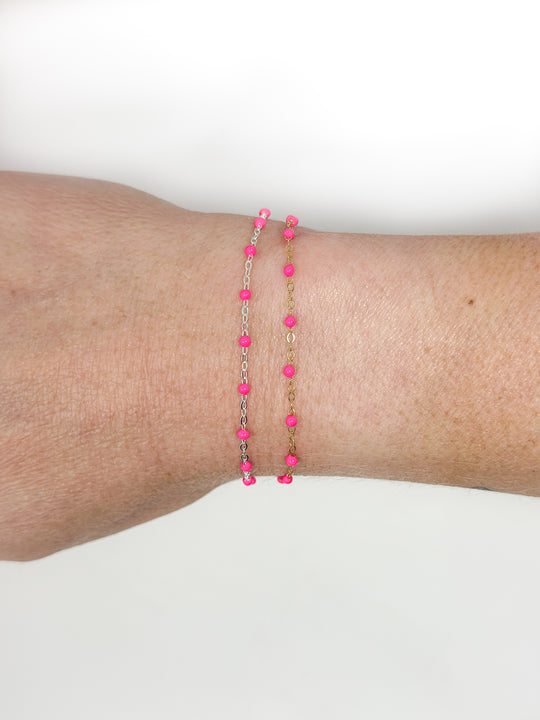 Hot Pink Enamel Chain: 14k Gold Filled or Sterling Silver