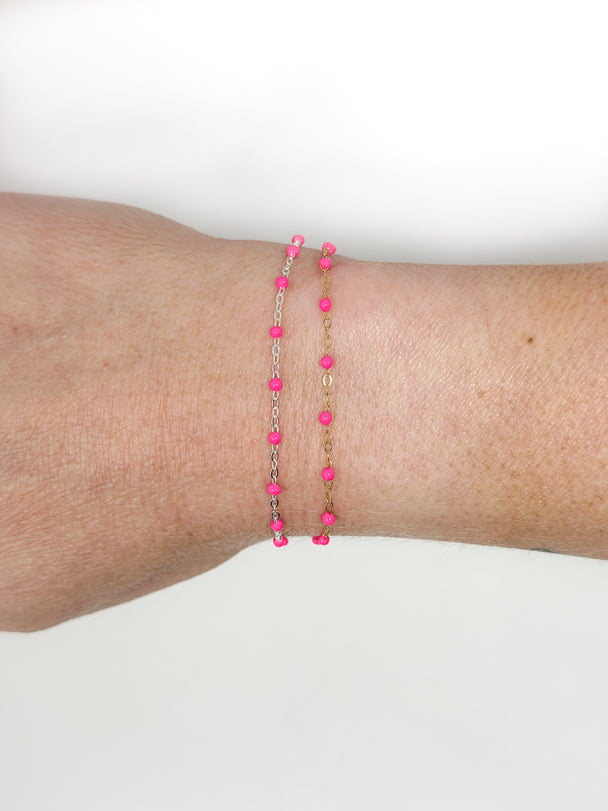 Hot Pink Enamel Chain: 14k Gold Filled or Sterling Silver