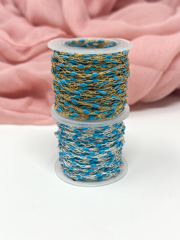 Blue Paperclip Enamel Chain: 14k Gold Filled or Sterling Silver