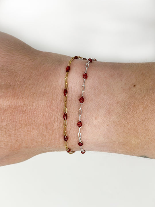 Red Glitter Enamel Paperclip Chain: 14k Gold Filled or 925 Sterling Silver