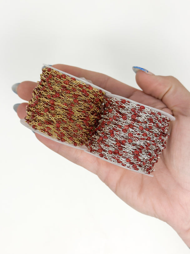 Red Glitter Enamel Paperclip Chain: 14k Gold Filled or 925 Sterling Silver