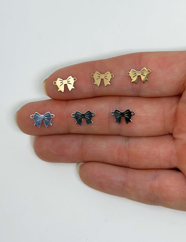 Dainty Bow Gold Connector Charm: 14k Gold Filled or 925 Sterling Silver