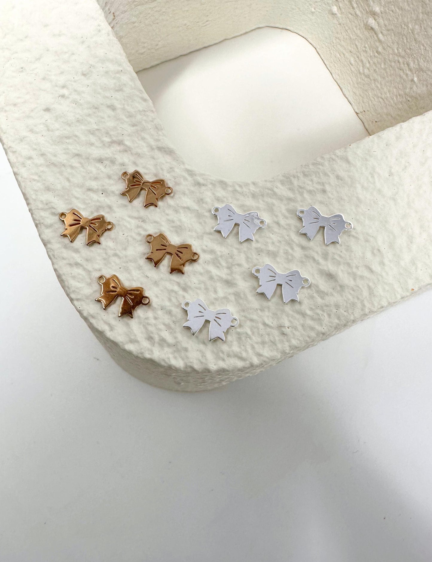 Dainty Bow Gold Connector Charm: 14k Gold Filled or Sterling Silver