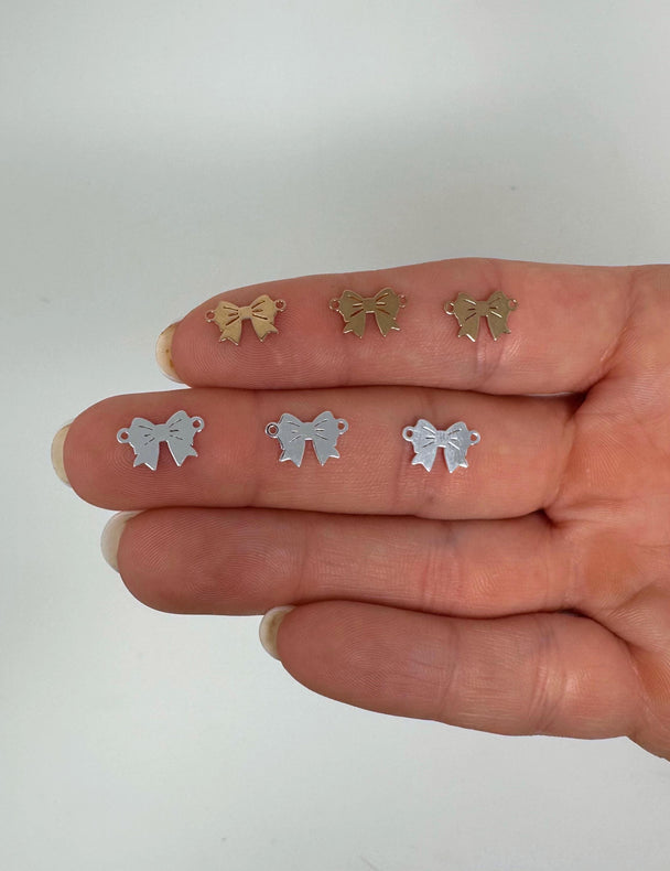 Dainty Bow Gold Connector Charm: 14k Gold Filled or 925 Sterling Silver