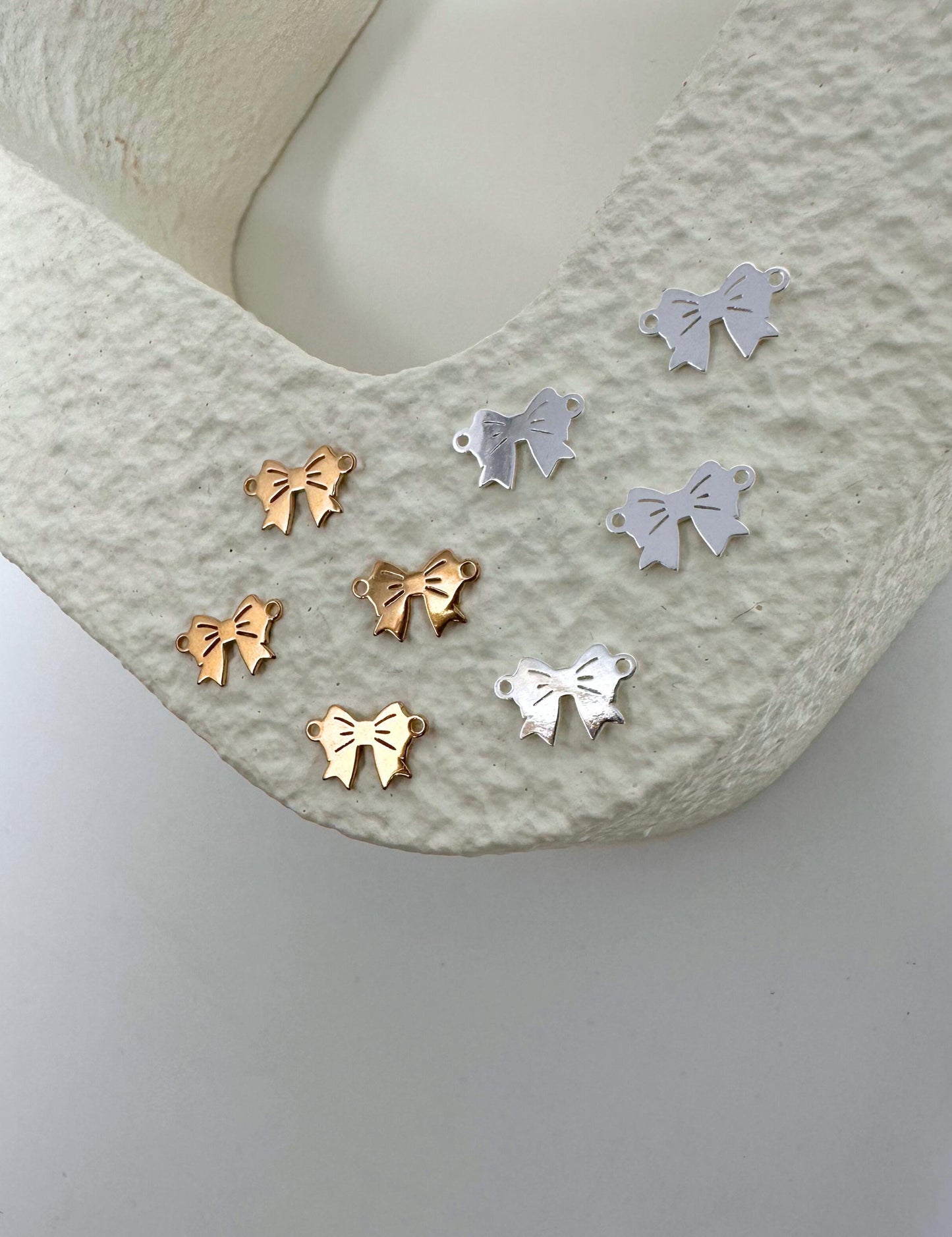 Dainty Bow Gold Connector Charm: 14k Gold Filled or Sterling Silver