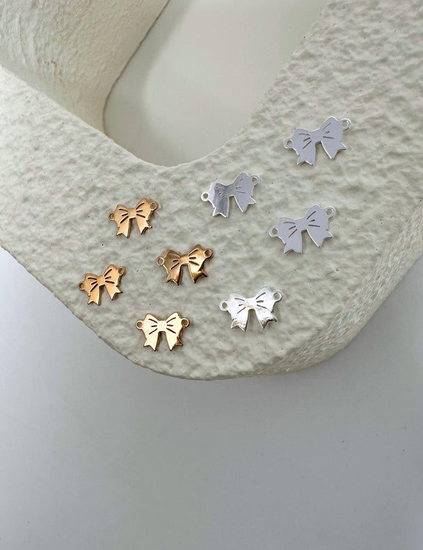 Dainty Bow Gold Connector Charm: 14k Gold Filled or 925 Sterling Silver