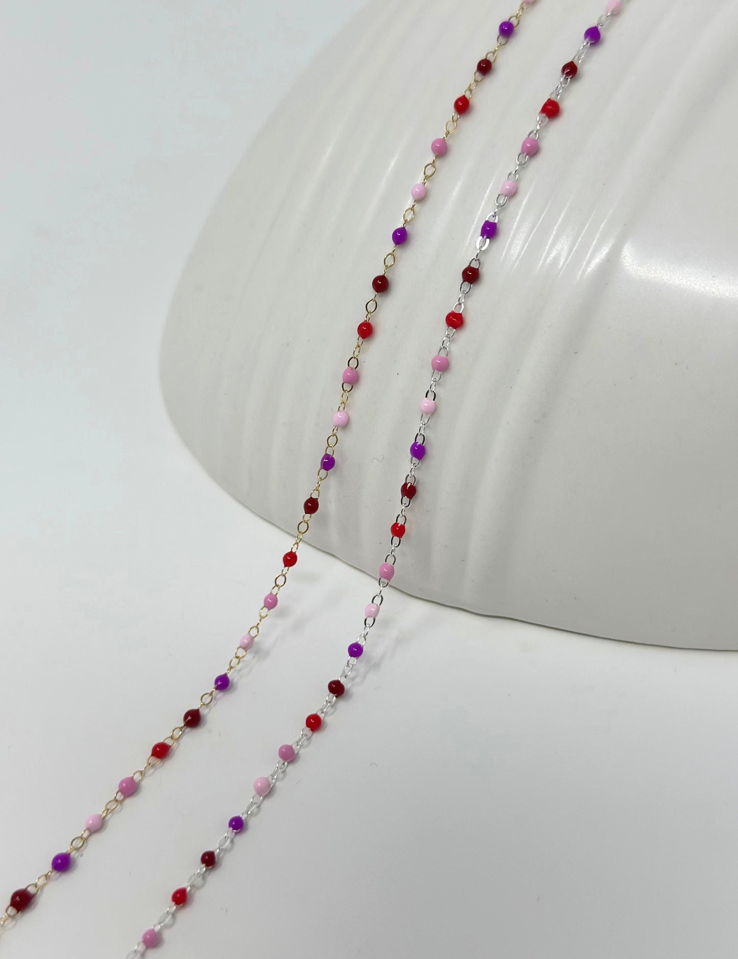 Enamel Chain Pink Red Strawberry Chain: 14k Gold Filled or Sterling Silver