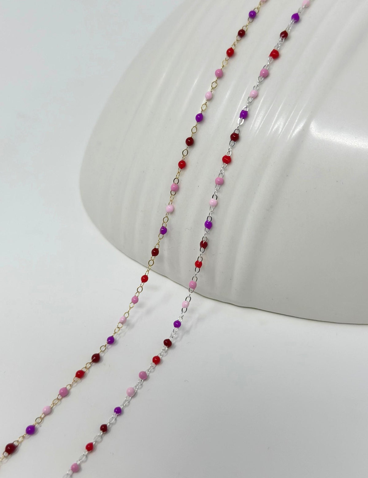 Enamel Chain Pink Red Strawberry Chain: 14k Gold Filled or 925 Sterling Silver - ForeverFindingsCo