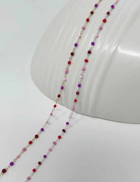 Enamel Chain Pink Red Strawberry Chain: 14k Gold Filled or 925 Sterling Silver
