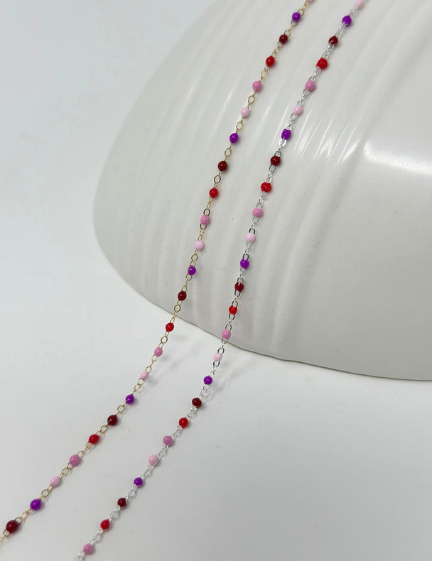 Enamel Chain Pink Red Strawberry Chain: 14k Gold Filled or 925 Sterling Silver